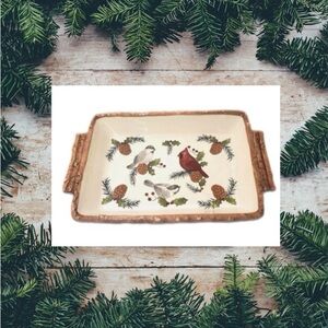 Vintage Sonoma Knollwood Rectangular Baker 15" Cardinal Chickadee Holidays